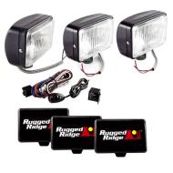 Off Road Fog Light Kit, Three Lights W/ Wiring Harness, 5X7 Black, 100W, Rugged Ridge