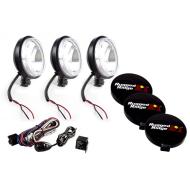 Off Road Fog Light Kit, Three Lights W/ Wiring Harness, Slim 6-In Black, 100W, Rugged Ridge