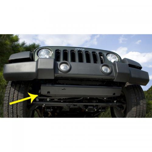 Skid Plate Front, Rugged Ridge, Black JK 07-09 Note: For 2010 Some Modification To Vehicles Lower Frame Bar Will Be Needed. Cutting And Or Grinding Will Be Required